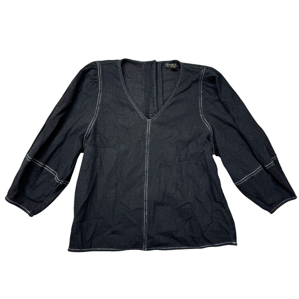 Current Air Top Women's Small Black 3/4 Sleeve V-Neck Button Back Casual Boho
